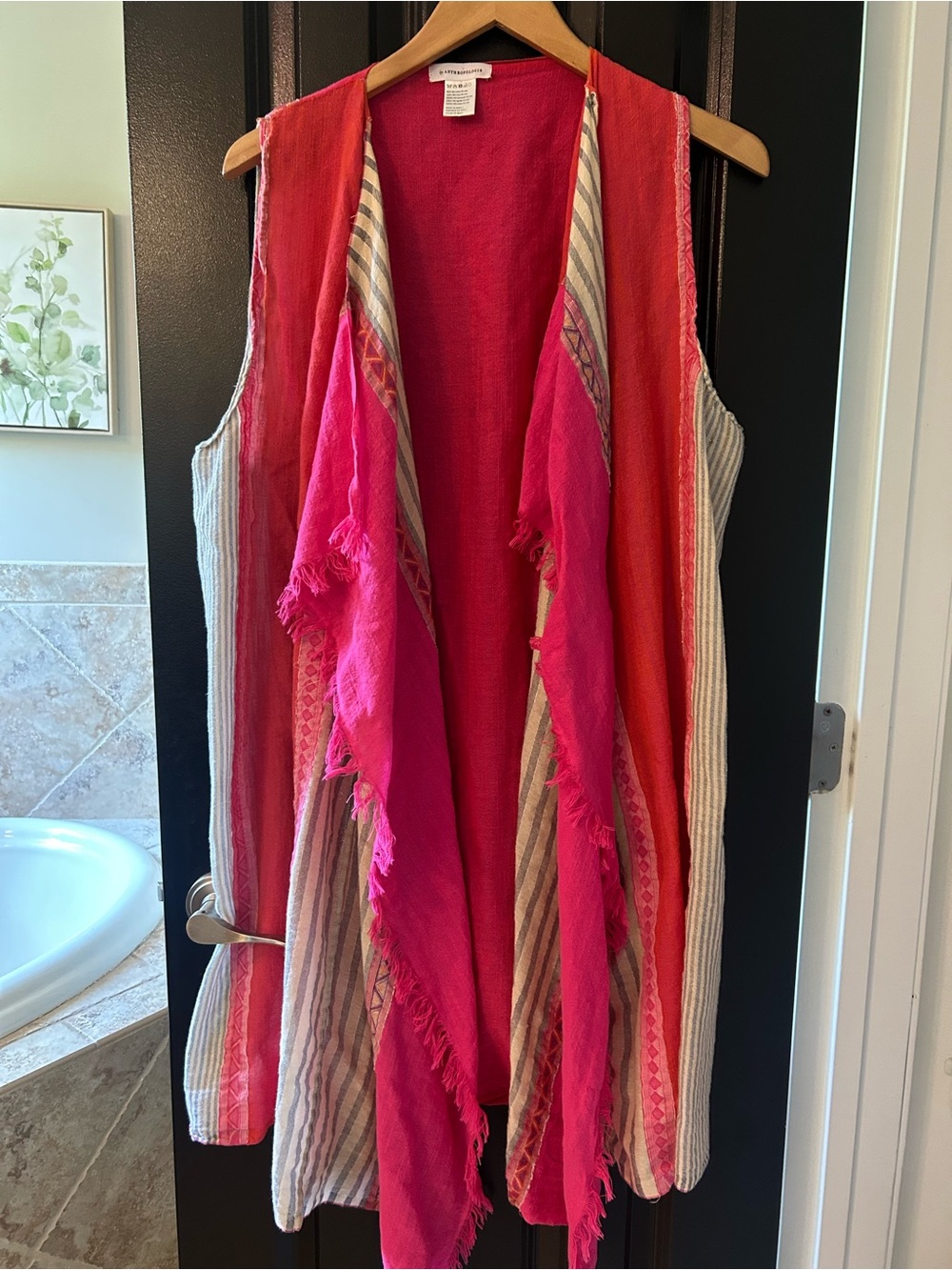 Anthropologie Fuchsia & Coral Layered Open Vest